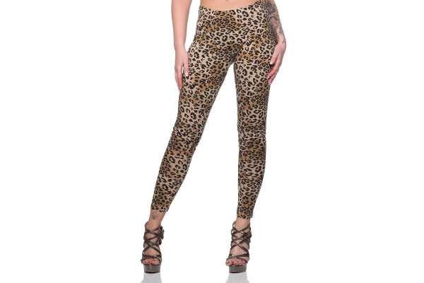 Damen Leggings Leo Zebra Print Stretch Slim Fit,  Leo1-Beige L/40