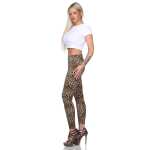 Damen Leggings Leo Zebra Print Stretch Slim Fit,  Leo1-Beige L/40