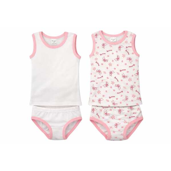 4-teilig Mädchen-Unterwäsche-Set Unterhemden Slips Baumwolle; Weiß/Rosa/98/104