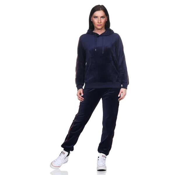 Damen Jogginganzug Nicki-Anzug mit Kapuzen hoodie: Dunkelblau/M