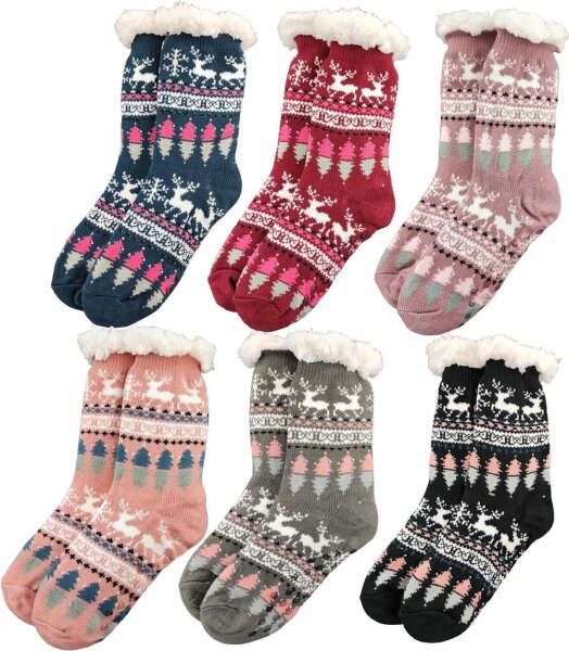 Damen Kuschelsocken Anti Rutsch Socke, Winter Hausschuhe Socken, Strick Fleece Gefütterte Warme