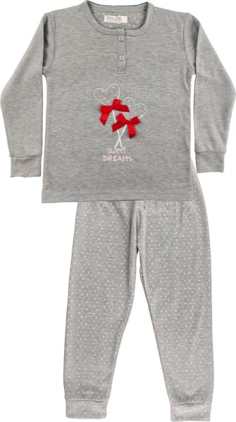 Mädchen Kinder Pyjama langarm Winter zweiteiliger Schlafanzug Grau/140