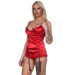 Damen kurzes Negligé mit Cups Nachtkleid Spitze mit String; Gr. 36 38 40 42
