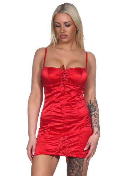 Damen Negligé Satin Nachtkleid;  Rot/L/40