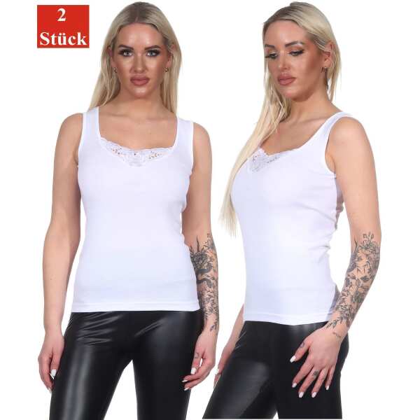 Damen Unterhemd 2er Set - 100% Baumwolle, Mit Spitze,