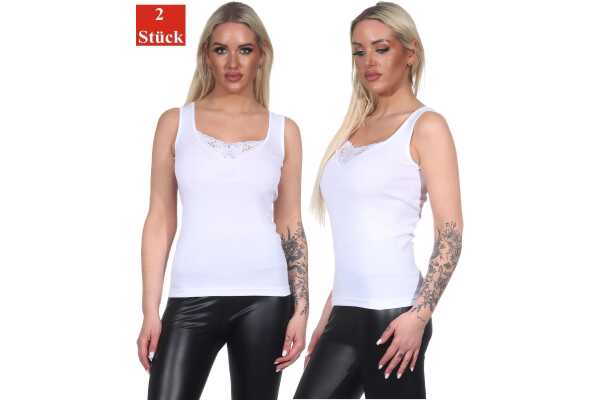 Damen Unterhemd 2er Set - 100% Baumwolle, Mit Spitze,