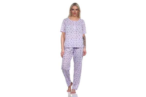 Damen Pyjama Hose & Shirt Schlafanzug Pyjama-Set; Flieder/L