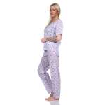 Damen Pyjama Hose & Shirt Schlafanzug Pyjama-Set; Flieder/L