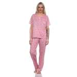 Damen Pyjama lange-hose mit kurzarm-Shirt Schlafanzug; Gr. M L XL XXL