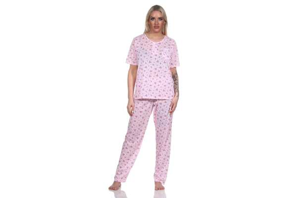 Damen Pyjama lange-hose mit kurzarm-Shirt Schlafanzug; Rosa/XL