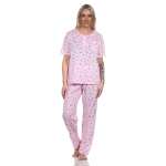 Damen Pyjama lange-hose mit kurzarm-Shirt Schlafanzug; Rosa/XL