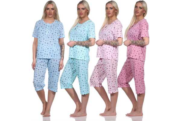 Damen Pyjama 3/4 Hose & Shirt Sommer Schlafanzug; Gr. M L XL 2XL