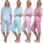 Damen Pyjama 3/4 Hose & Shirt Sommer Schlafanzug; Gr....