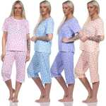 Damen Pyjama 3/4 Hose & Shirt mit Blumenmuster; Gr. M...