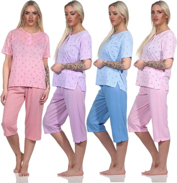 Damen Pyjama 3/4 Hose & Shirt mit Blumenmuster; Gr. M L XL 2XL