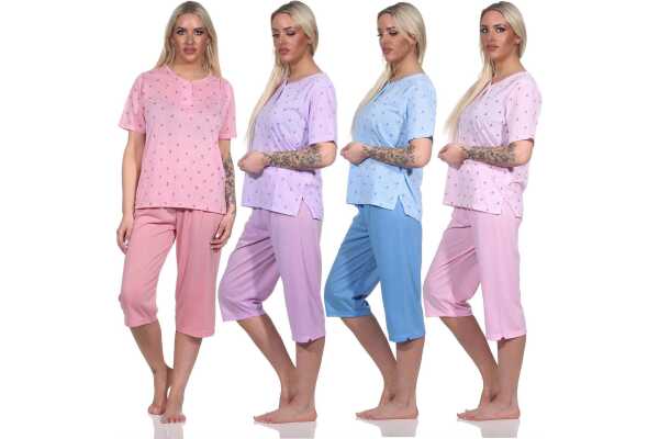 Damen Pyjama 3/4 Hose & Shirt mit Blumenmuster; Gr. M L XL 2XL