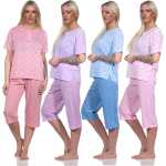 Damen Pyjama 3/4 Hose & Shirt mit Blumenmuster; Gr. M...
