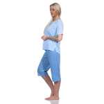 Damen Pyjama 3/4 Hose & Shirt mit Blumenmuster; Gr. M L XL 2XL