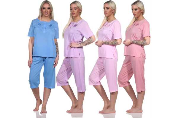 Damen Capri Pyjama mit kurzen Ärmeln; Gr. M L XL XXL