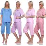 Damen Capri Pyjama mit kurzen Ärmeln; Gr. M L XL XXL