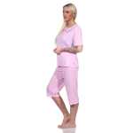 Damen Capri Pyjama mit kurzen Ärmeln; Gr. M L XL XXL