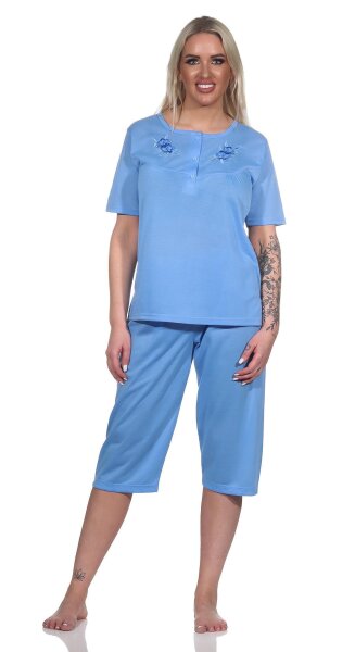 Damen Capri Pyjama mit kurzen Ärmeln; Blau/M/38