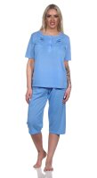 Damen Capri Pyjama mit kurzen Ärmeln; Blau/M/38