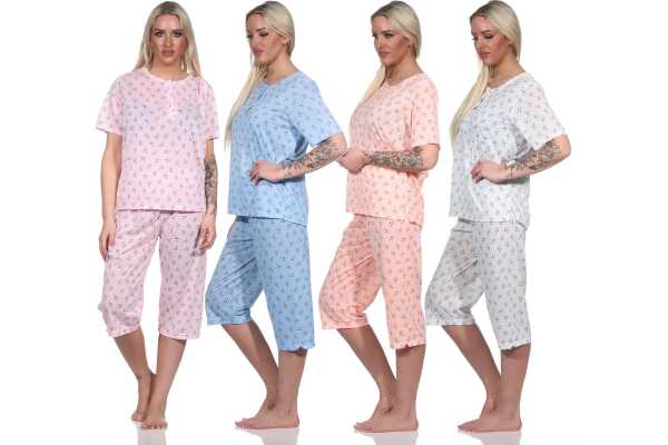 Damen Capri Pyjama mit kurzen Ärmeln; Gr. M L XL XXL