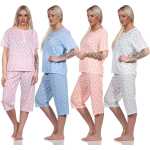 Damen Capri Pyjama mit kurzen Ärmeln; Gr. M L XL XXL