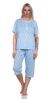 Damen Capri Pyjama mit kurzen Ärmeln; Blau/L/40