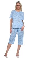 Damen Capri Pyjama mit kurzen Ärmeln; Blau/L/40