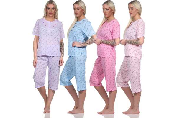 Damen Capri Pyjama mit kurzen Ärmeln; Gr. M L XL 2XL