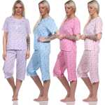 Damen Capri Pyjama mit kurzen Ärmeln; Gr. M L XL 2XL