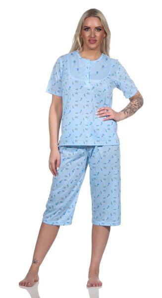 Damen Capri Pyjama mit kurzen Ärmeln; Blau/L/40