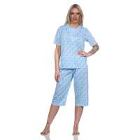 Damen Capri Pyjama mit kurzen Ärmeln; Blau/M/38