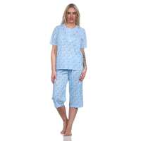 Damen Capri Pyjama mit kurzen Ärmeln; Blau/M/38