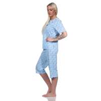 Damen Capri Pyjama mit kurzen Ärmeln; Blau/M/38