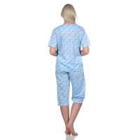 Damen Capri Pyjama mit kurzen Ärmeln; Blau/M/38