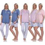 Damen 3 tlg. Pyjama Capri & lange Hose Shirt in...