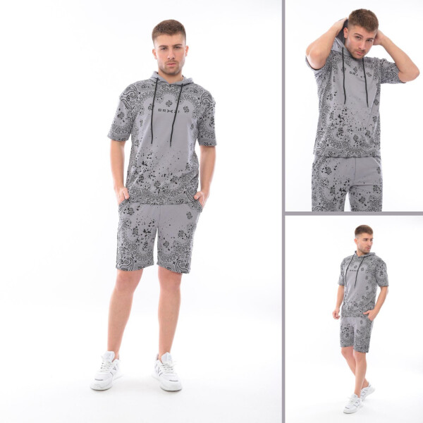 Herren Jogginganzug mit Short Trainingsanzug Sportanzug mit Kapuze, Grau/XXL