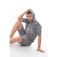 Herren Jogginganzug mit Short Trainingsanzug Sportanzug mit Kapuze, Grau/XXL
