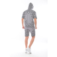 Herren Jogginganzug mit Short Trainingsanzug Sportanzug mit Kapuze, Grau/XXL