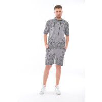 Herren Jogginganzug mit Short Trainingsanzug Sportanzug mit Kapuze, Grau/XXL
