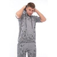 Herren Jogginganzug mit Short Trainingsanzug Sportanzug mit Kapuze, Grau/XXL