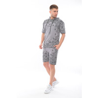 Herren Jogginganzug mit Short Trainingsanzug Sportanzug mit Kapuze, Grau/XXL