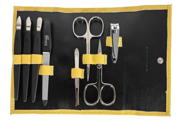 Nagelpflege Set 8-tlg. Echtleder Etui | Maniküre Pediküre | Solingen | Made in Germany Gelb