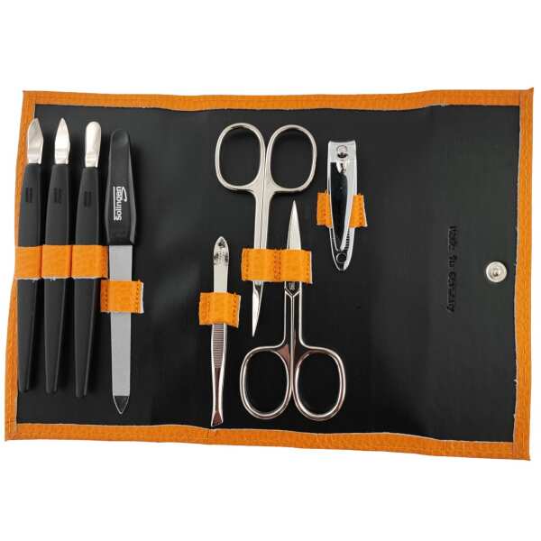 Nagelpflege Set 8-tlg. Echtleder Etui | Maniküre Pediküre | Solingen | Made in Germany Orange