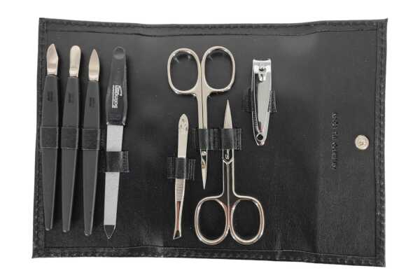 Nagelpflege Set 8-tlg. Echtleder Etui | Maniküre Pediküre | Solingen | Made in Germany Schwarz