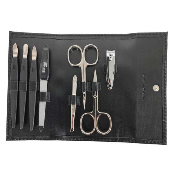 Nagelpflege Set 8-tlg. Echtleder Etui | Maniküre Pediküre | Solingen | Made in Germany Schwarz