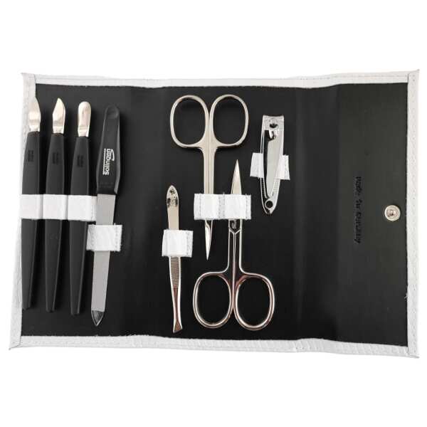 Nagelpflege Set 8-tlg. Echtleder Etui | Maniküre Pediküre | Solingen | Made in Germany Weiß